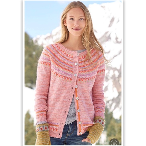 Sundance Sweaters Sundance Fair Isle Cardigan In Heathered Pink
